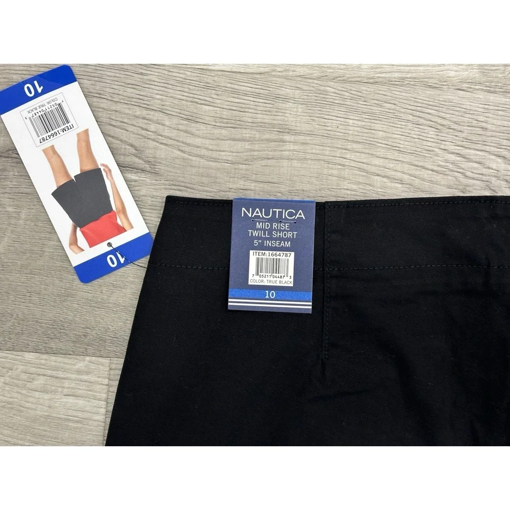 Nautica Womens Mid Rise Twill Black Shorts Sz 10 5
